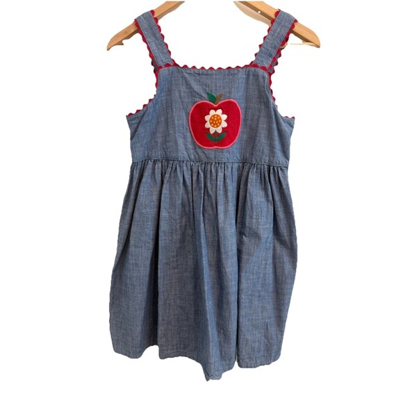 Gymboree Other - Gymboree Girls Sz 12 Dress Blue Jumper Embroidered Chambray Apple Daisy Ric Rac